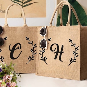 Customized Jute TOTE Bag, Personalized Gift for Bridesmaid, Unique Personalized Jute Bag, Tote Bag, Embroidered Tote Bag, Wedding Must Haves