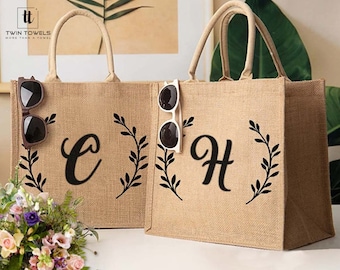 Customized Jute TOTE Bag, Beach Jute Bag with Name, Personalized Burlap Bridesmaid Tote