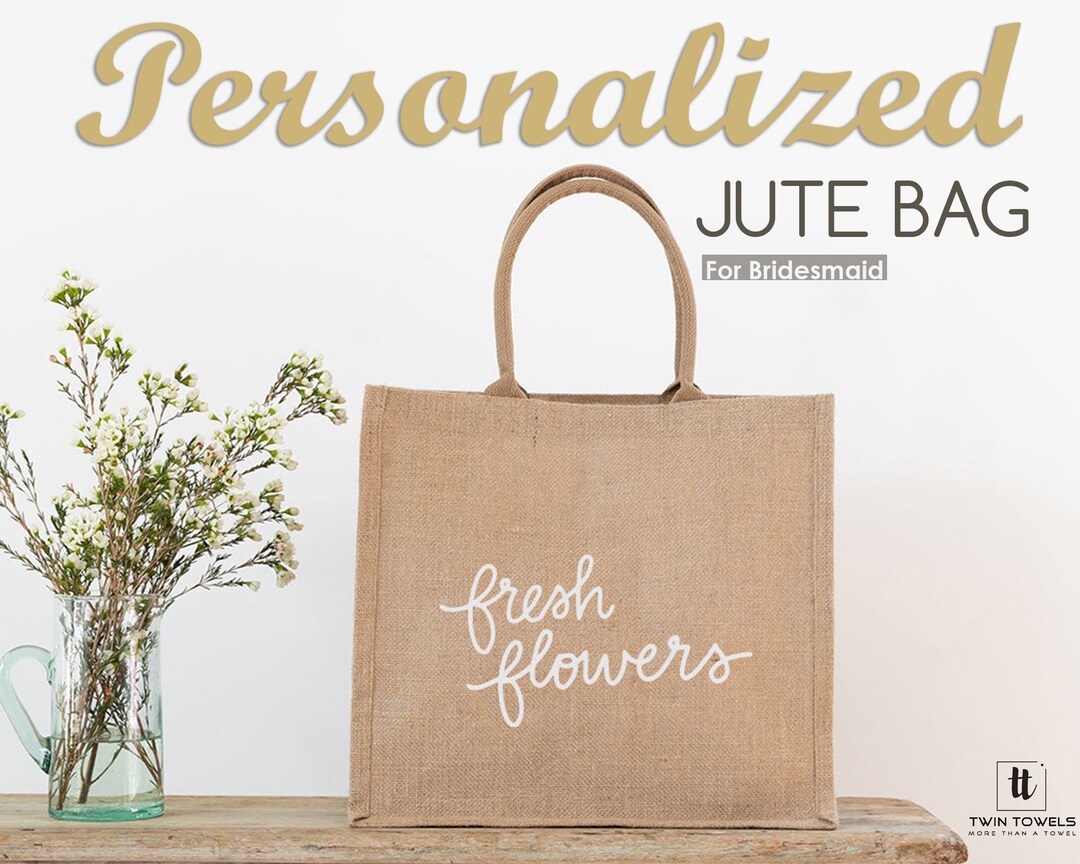 Custom Burlap Tote Bag, Personalized Jute Bag for Bridesmaids, Beach ...
