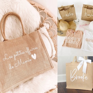 Personalized Tote Bag for Bridesmaid Gift, Mother of Bride Wedding Favors Tote Bag Gift, Custom Modern Bridal Party Burlap Jute Bags for Her