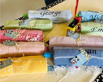 Türkisches Handtuch, Junggesellinnenparty, Brautjungfer Vorschlag, Junggesellinnenparty Gefälligkeiten Strand, 180x40 cm MONOGRAMMIERTES türkisches Handtuch Personalisierte Geschenke