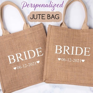 Customized Jute Tote Bag, Personalized Gift for Bridesmaid, Personalized Gift Bag, Burlap Tote Bag, Embroidered Tote Bag, Wedding Tote Bags