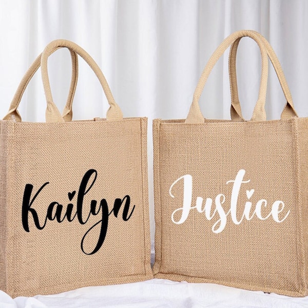 Personalized JUTE BAG for Bridesmaid Gift, Mother of Bride Wedding Favors Tote bag gift, Personalised Burlap Tote Bags Gift, Gift for Her