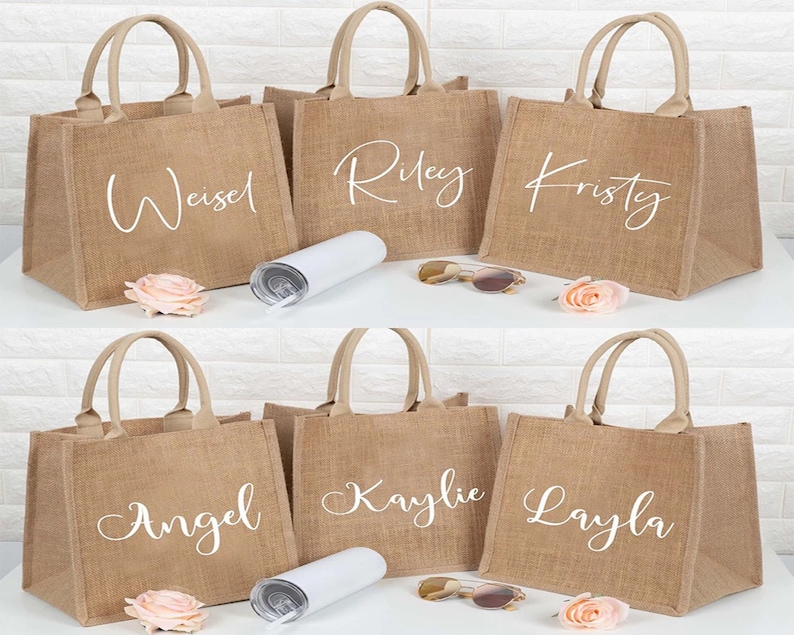 Personalized BURLAP Bridesmaid Tote Bags, Wedding Jute Bag Gifts for ...