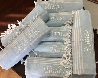 Personalized BEACH Towel, Bachelorette Wedding Custom Gifts, 70x40" MONOGRAMMED Turkish Towel Personalized Gifts, Bachelor Party Favors