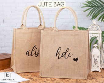 Unique Personalized Jute Bag, Gift for Bridesmaid, Custom Modern Bridal Party Burlap Tote Bags for Her, Embroidered Tote Bag, Straw Bag