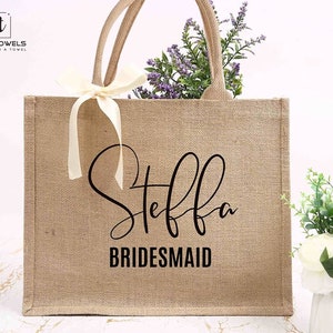 Personalized Burlap Tote Bag, Beach Bridesmaid Gift, Customized Beach Jute Bag for Bridesmaids, Bachelorette Party Favors Bag, Summer Gift