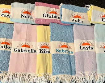 PERSONALIZED Turkish Beach Towel, Monogram Towel, Custom Gift for Her Unique, EMBROIDERY Beach or Hand size Towel, Bachelorette Gift Towel
