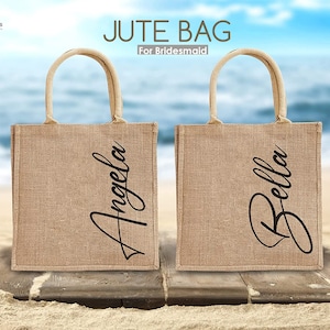 Customized Jute Tote Bag, Personalized Gift for Bridesmaid, Wedding Favors Tote Bag Gift, Personalized Gift Bag, Bridal Party Gifts