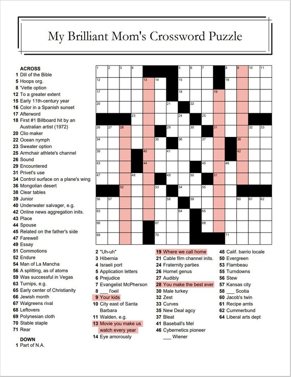 Crossword Digital - Downloadable Crossword, Custom Crossword, Personalized Crossword Gift, Brainteaser Puzzle, Nerdy Gifts, Gift for Grandad