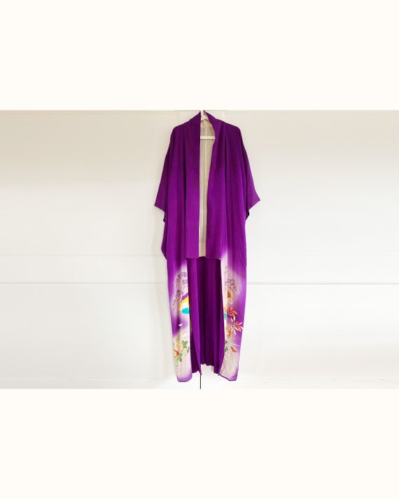 Antique 1910s/1920s Japanese Floral Purple Kimono