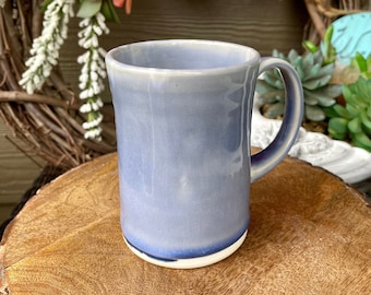 Handmade pottery, ceramic mug, coffee cup, tea cup, light blue, 12oz