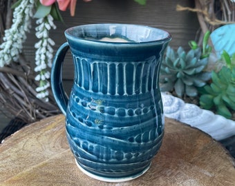 Handmade pottery, ceramic mug, coffee cup, tea cup, teal glaze