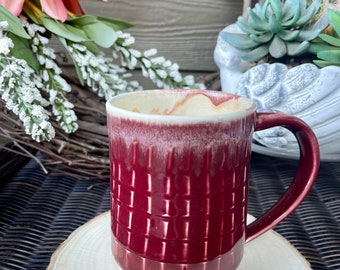 Handmade pottery mug, coffee cup, tea cup, red with drips