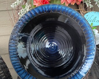 Handmade serving bowl, Black and blue with a textured designed