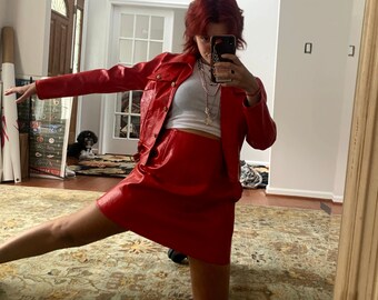 red leather pant suit