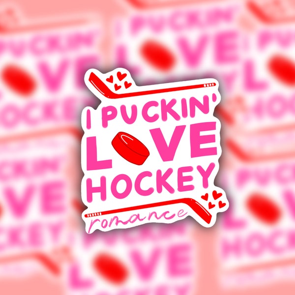 Ice hockey, hockey guys, hockey romance, romance books, romance life, romcom, spicy, waterproof sticker, sticker design, pink, hearts, book