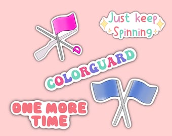 Colorguard sticker, colorguard, band, marching band, color guard, flags, spinning, one more time, cute, waterproof stickers, music,