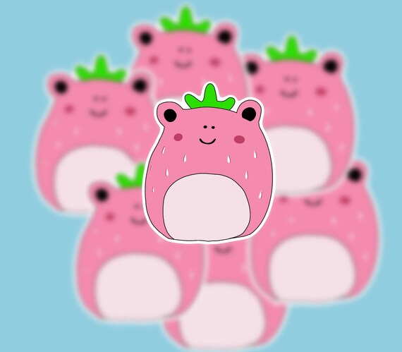 Frog Squishmallow Waterproof Stickers, Strawberry Frog, Cute