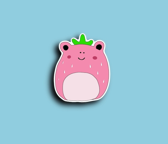 Frog Squishmallow Waterproof Stickers, Strawberry Frog, Cute