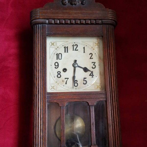 Vintage German pendulum clock, ancienne montre, mechanical historical clock craftsmanship- marque originale for antique items collectors