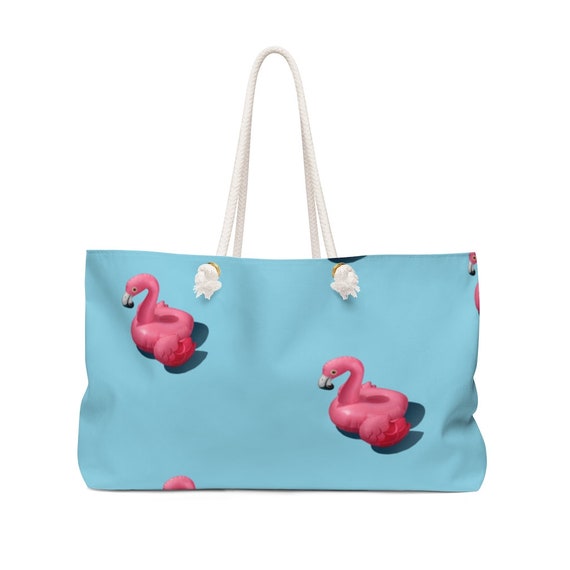 Zyia Active Rep Teal and Pink Flamingo Weekender Bag Tote 
