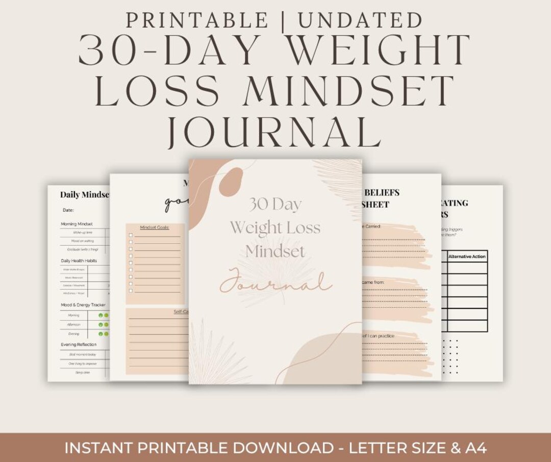 Weight Loss Mindset Printable Journal | 30-day Guided Journal | Minimalist Digital Planner and ...