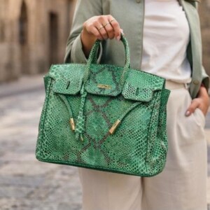 Luxury Green Python Leather Handbag APE REGINA Made in Italy Exotic Skin Designer Bag