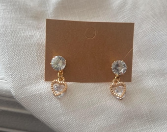 Heart Drop Earrings: Alloy Studs | Gift for mom | Dainty earrings | Bridesmaid jewelry