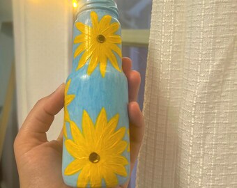 Hand-Painted Sunflower Glass Bottle Vase | Home Accents | Summer Decor | Flower Vase | Shelf Decor