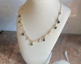 TWINKLE - Handmade Gold Beaded Charm Necklace: Tassels, Rhinestones, Star - 17.5 Inch | Christmas jewelry