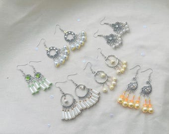 Silver Jhumka Earrings with Faux Pearl Details | Indian Ethnic Dangle Jewelry | Multiple Color Options
