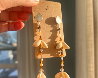 SAFA - Beaded Cowrie Shell Earrings | Boho Statement Jewelry | Stud drop earrings