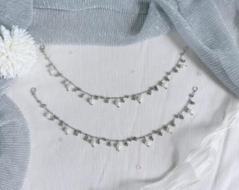 SAAWARIYA - Dainty Pearl Charm Anklet: Sterling Silver Boho Foot Jewelry