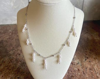KHUSHI - Pink Bead Charm Necklace | Minimal silver necklace ( 17.5 Inch)