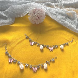 Kundan Jhumka Ear Chain: Cowrie Shell Sahara, Bohemian Ethnic Jewelry