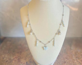 SKY - Powder Blue Butterfly Charm Necklace: Handmade Jewelry, 18.5 Inch