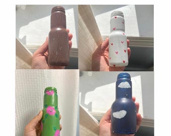 Hand-Painted Glass Vases: Acrylic Floral Decor, 6-inch Bottle | 4 designs | Valentine's  Decor