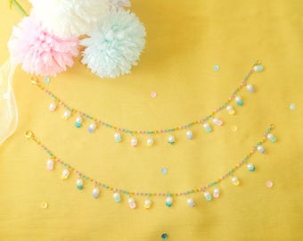 GULBAHAR — Pastel Pearl Charm Anklet Pair | Handmade Beaded Anklets