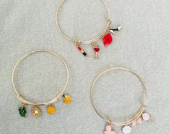 Charm Bracelet Bangle | Steel Wire Bracelet with Charms | 3 Styles Available