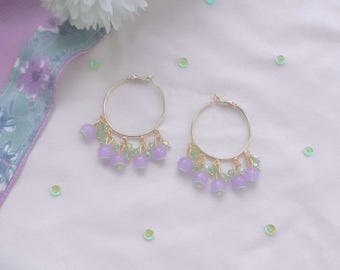 FLORA — Lilac Beaded Hoop Earrings | Cottagecore Jewelry | Gold Dangle Hoops