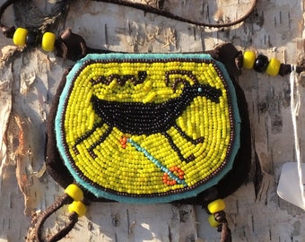 Small Native American Style Beaded Deerskin Purse