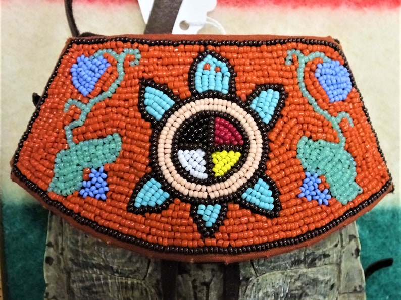 Native American Style Beaded Turtle Clan Shell Purse Pouch-Medium image 3