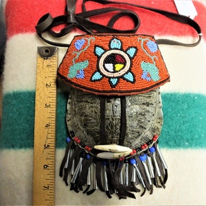 Native American Style Beaded Turtle Clan Shell Purse Pouch-Medium image 2