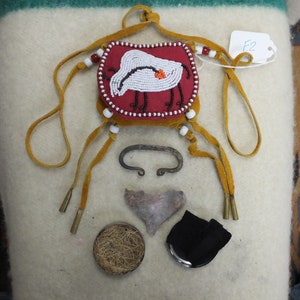 Fire starter kit in beaded deer skin pouch w/strap image 1