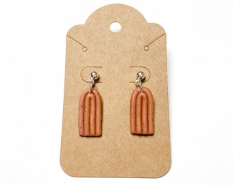 Burnt Orange Polymer Clay & Brass Arched Dangle Earrings