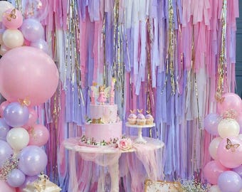 Princess Butterfly Party Backdrop: Pink, Purple, Lavender Fringe Decor