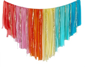 Bright rainbow backdrop plastic streamers/baby shower backdrop fringes light color rainbow party decor