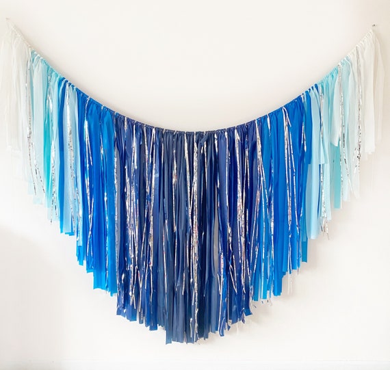 Blue Ombré Backdrop Fringes/shark Plastic Streamers/boys Birthday Streamers/tablecloth  Streamers/baby Shower Backdrop/under the Sea Backdrop 