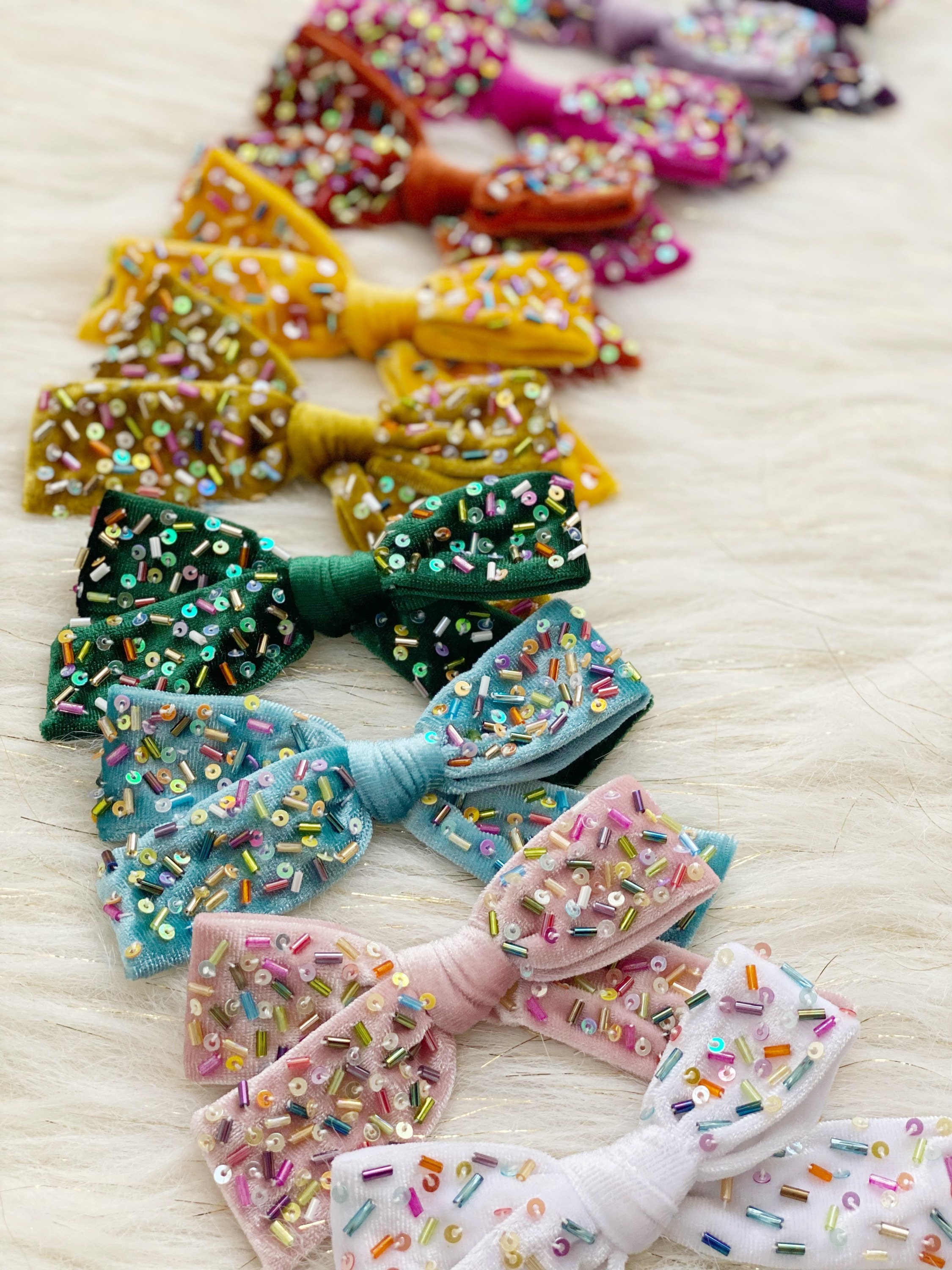 Medium Size Embroidery Velvet Bows/colorful Velvet Bows/sequins